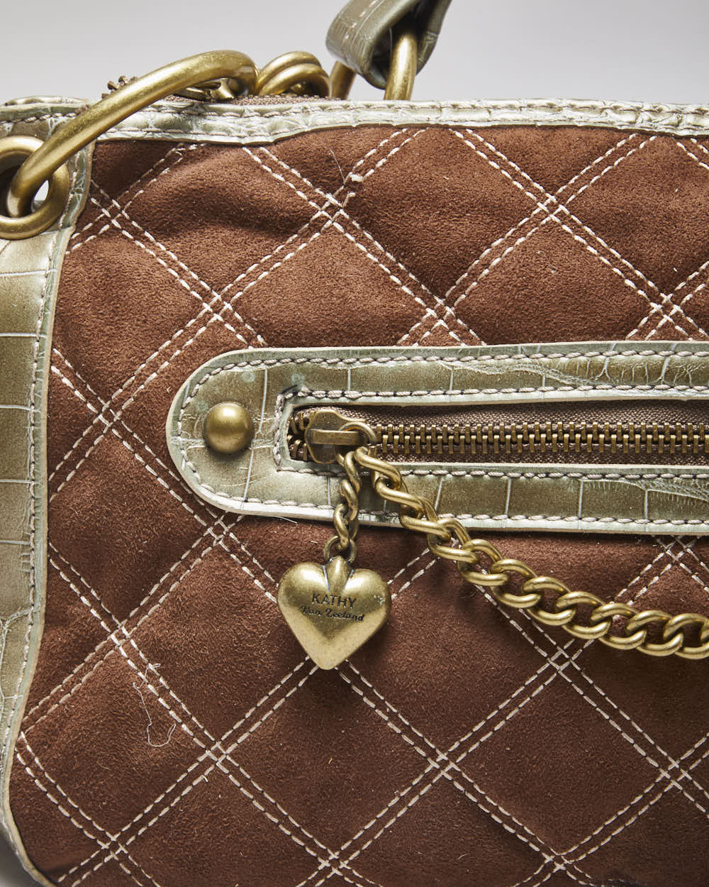 Kathy Van Zeeland Brown Quilted Handbag