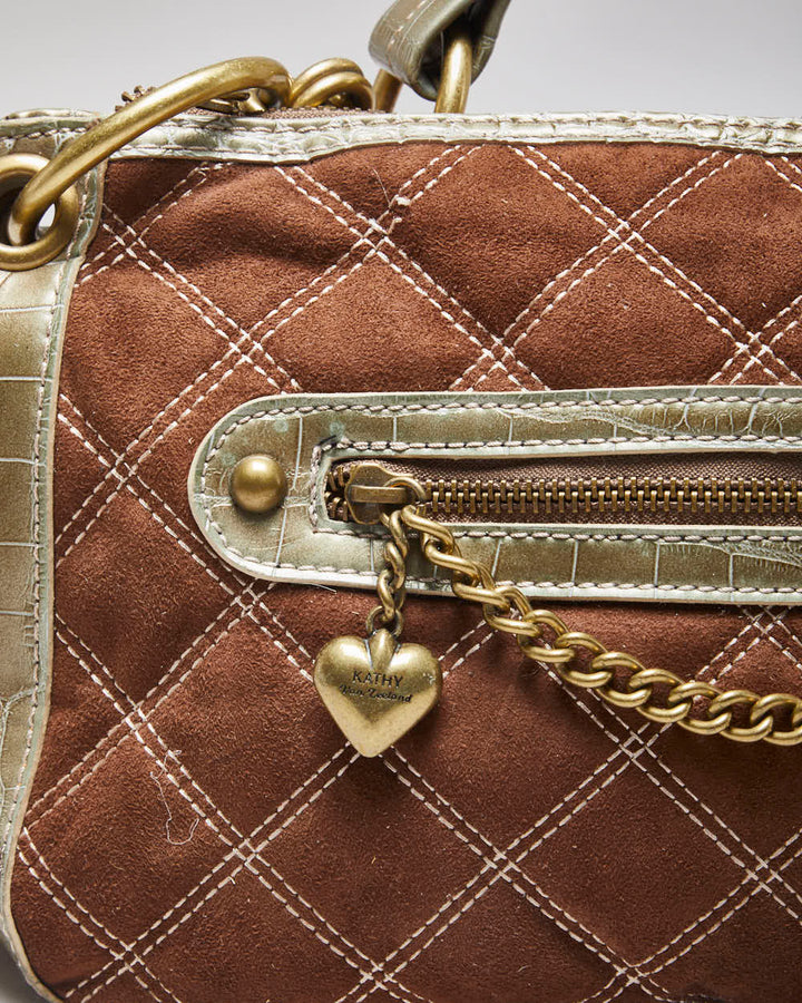 Kathy Van Zeeland Brown Quilted Handbag
