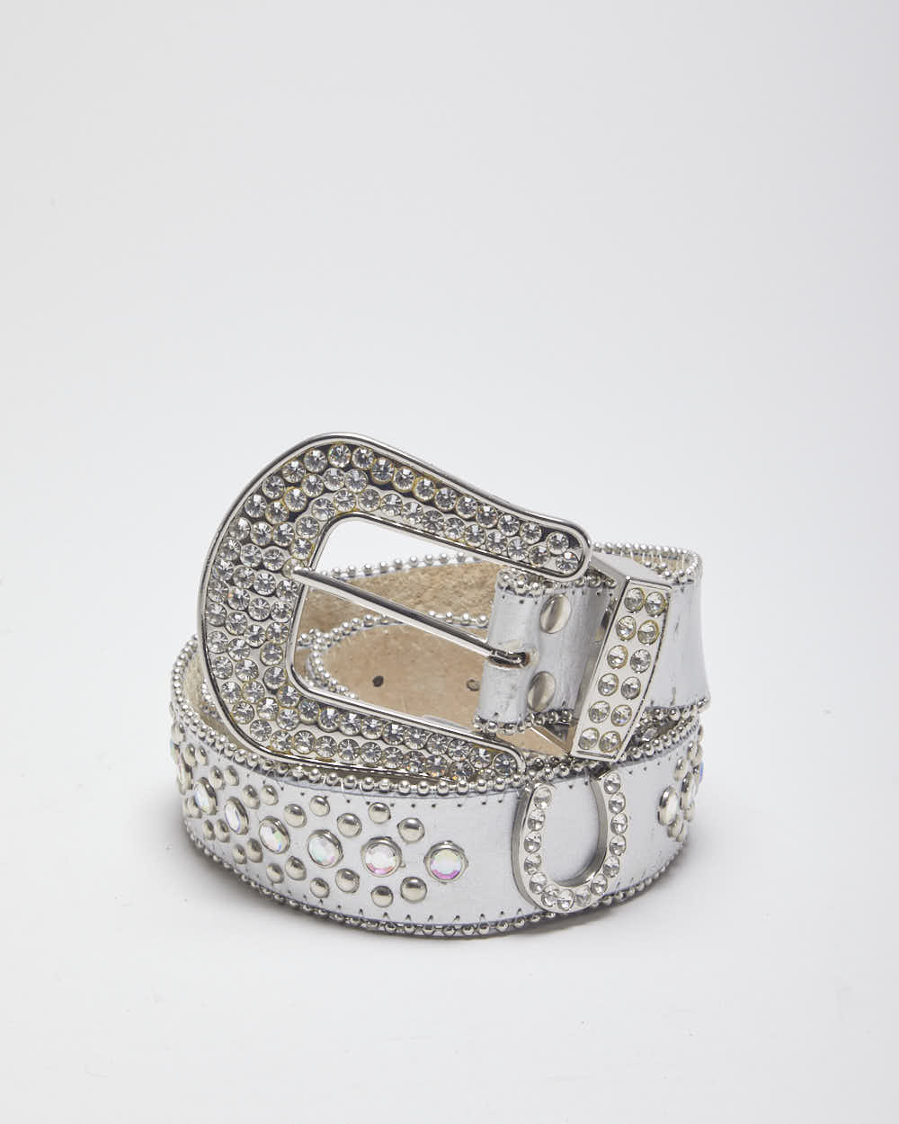 Y2k 00s Leather Rhinestone Western Belt - W36-40