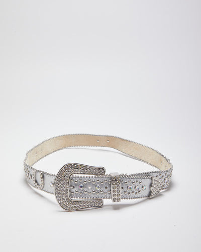 Y2k 00s Leather Rhinestone Western Belt - W36-40