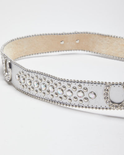Y2k 00s Leather Rhinestone Western Belt - W36-40