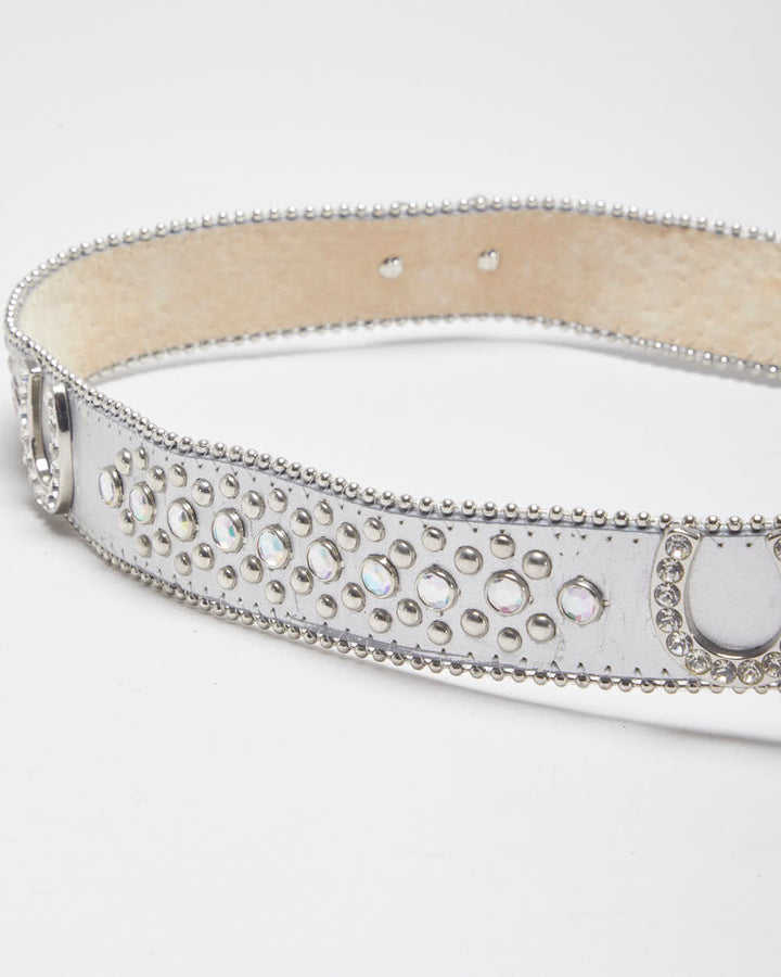Y2k 00s Leather Rhinestone Western Belt - W36-40