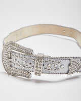 Y2k 00s Leather Rhinestone Western Belt - W36-40