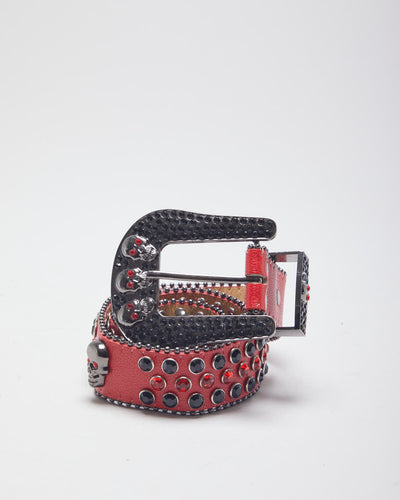 Y2k 00s Rhinestone Red Belt W28-W35