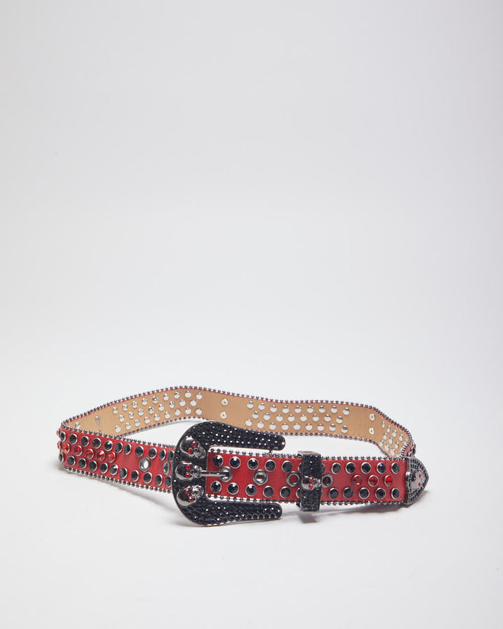 Y2k 00s Rhinestone Red Belt W28-W35