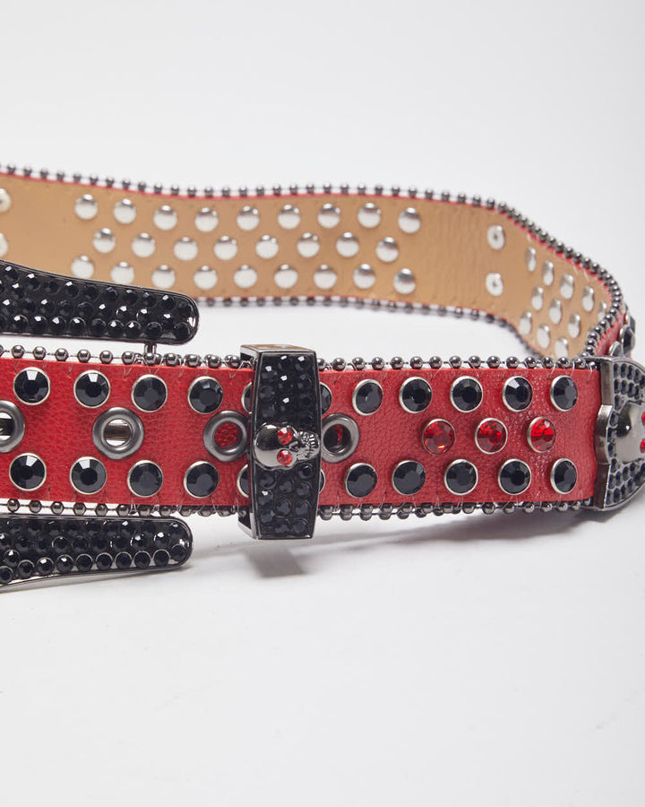 Y2k 00s Rhinestone Red Belt W28-W35