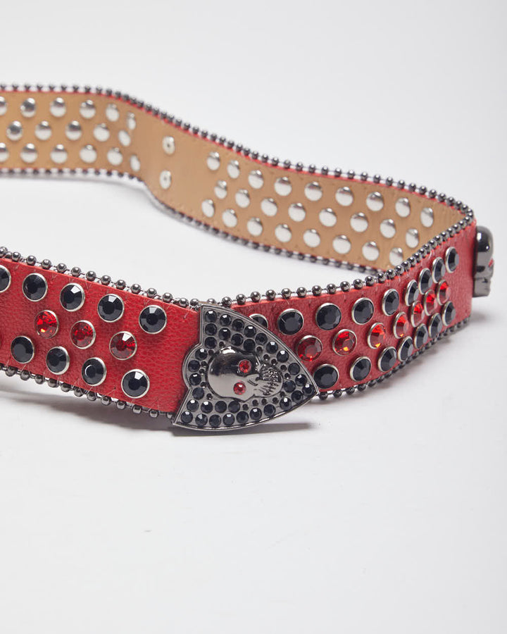 Y2k 00s Rhinestone Red Belt W28-W35