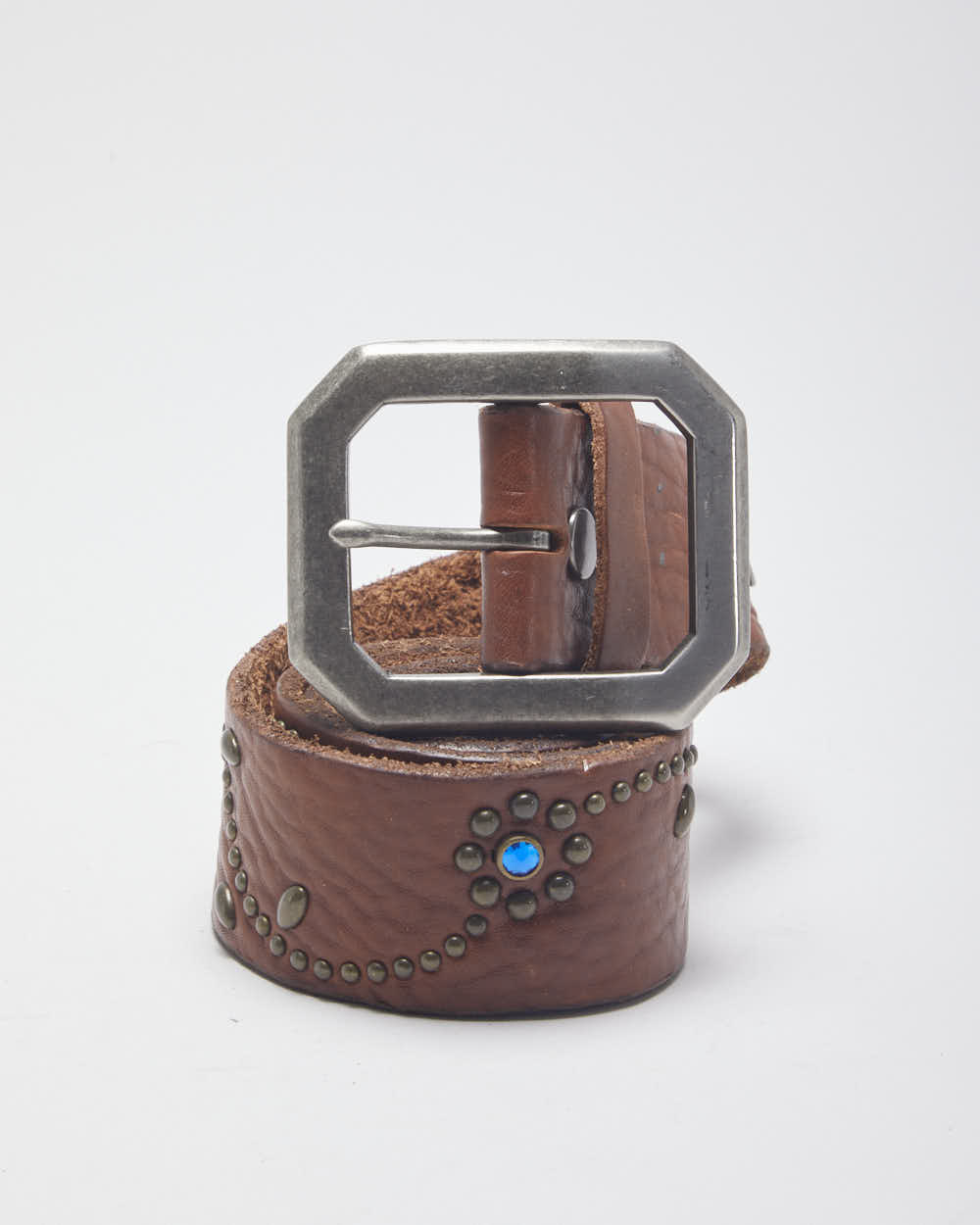 Y2k 00s Leather Rhinestone Belt -W30-W37