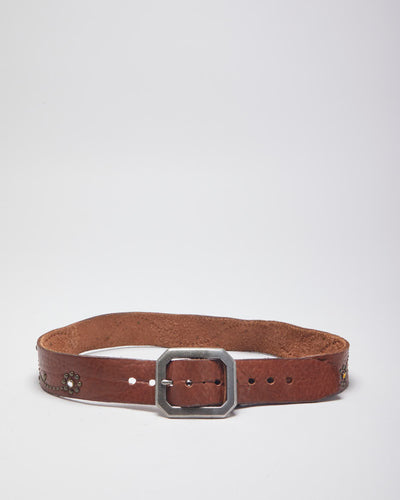 Y2k 00s Leather Rhinestone Belt -W30-W37