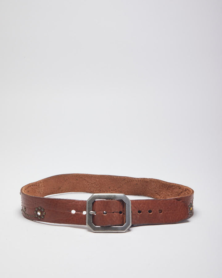 Y2k 00s Leather Rhinestone Belt -W30-W37