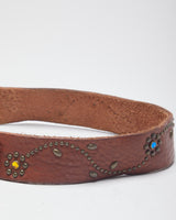 Y2k 00s Leather Rhinestone Belt -W30-W37