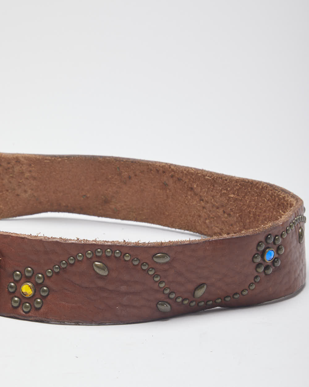 Y2k 00s Leather Rhinestone Belt -W30-W37