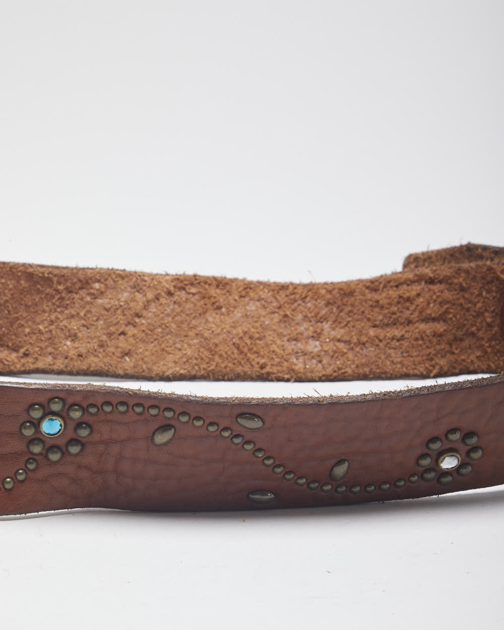 Y2k 00s Leather Rhinestone Belt -W30-W37