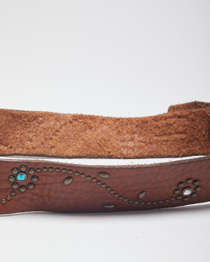 Y2k 00s Leather Rhinestone Belt -W30-W37
