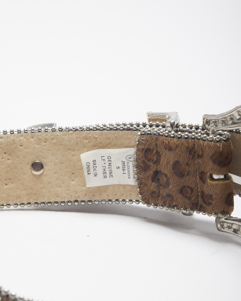 Y2k 00s Leather Rhinestone Leopard Print Belt - W26-W30