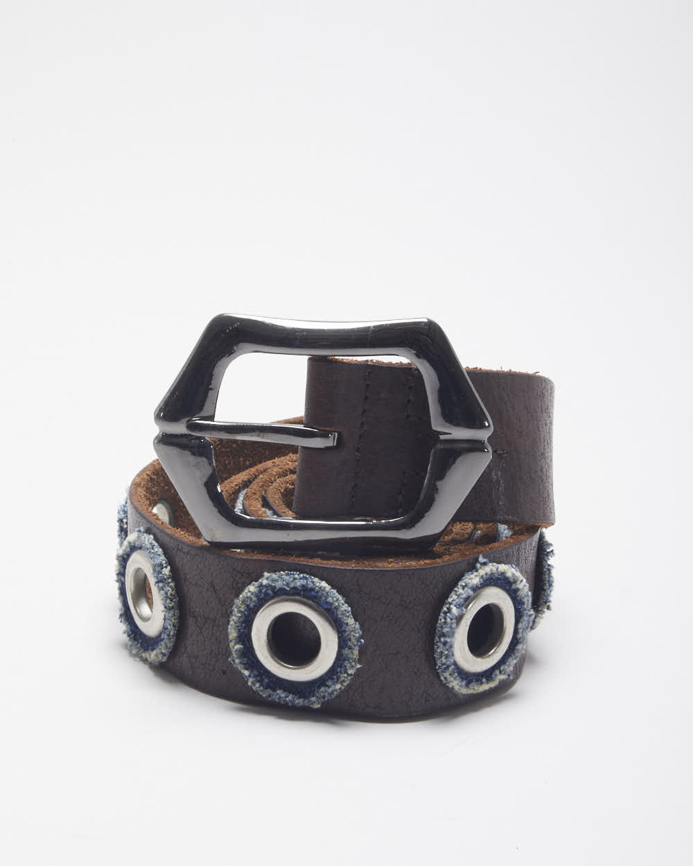 Vintage Leather Denim Eyelet Belt - W6-W39