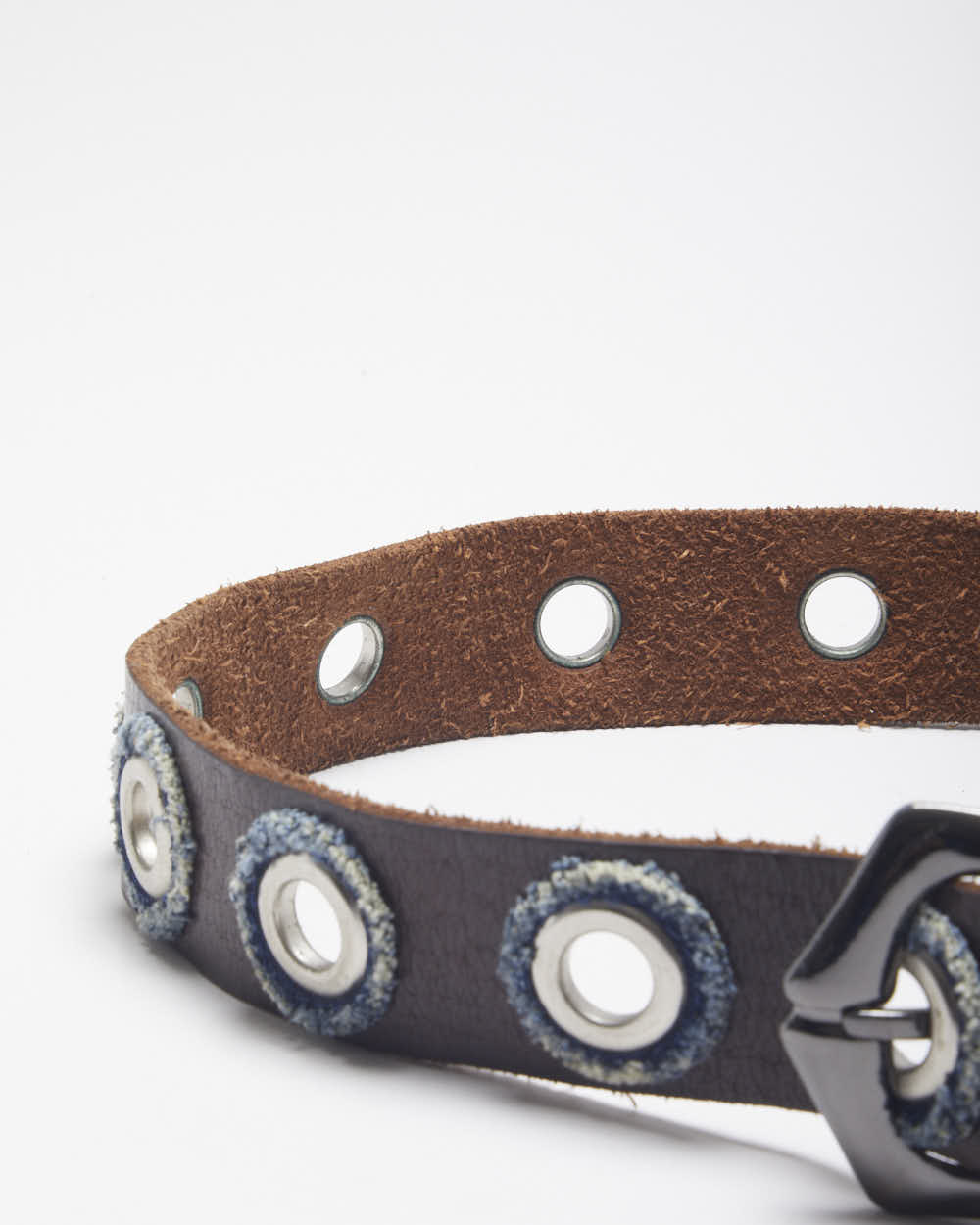 Vintage Leather Denim Eyelet Belt - W6-W39