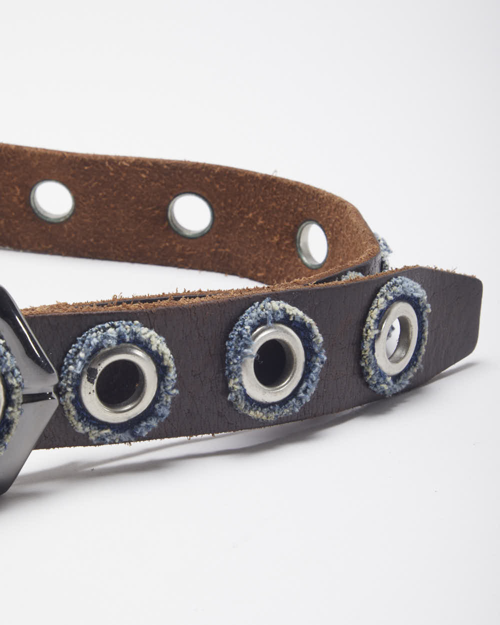 Vintage Leather Denim Eyelet Belt - W6-W39