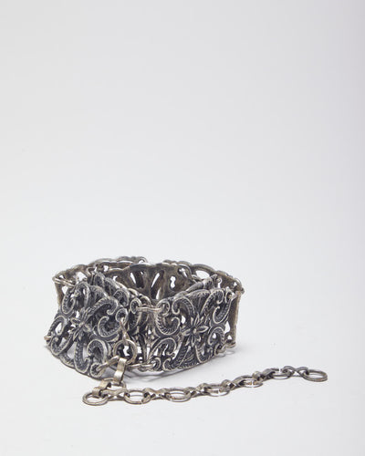 Vintage Silver Toned Chunky Patterned Chain Style Belt - W25-32