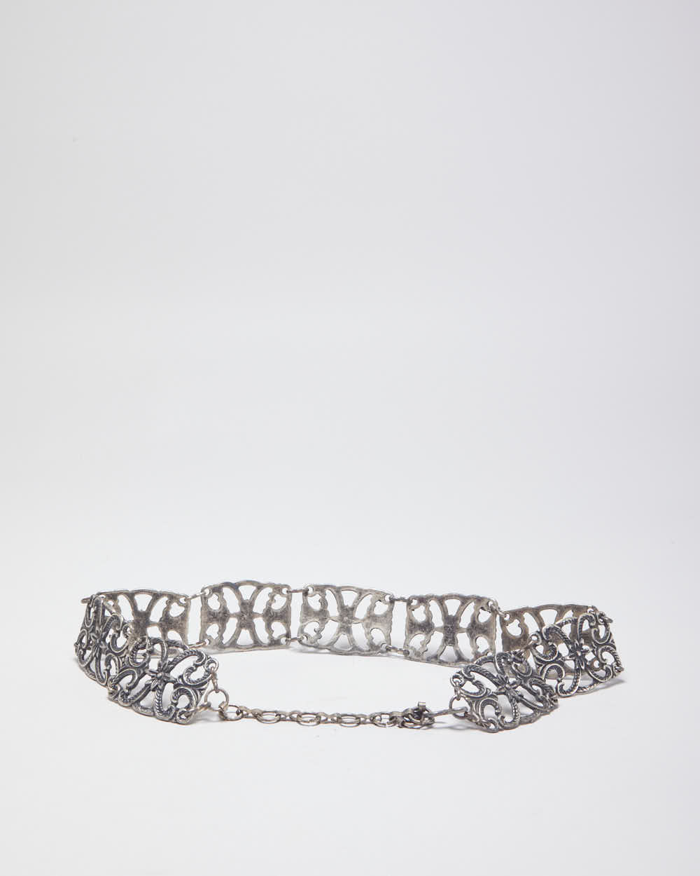 Vintage Silver Toned Chunky Patterned Chain Style Belt - W25-32