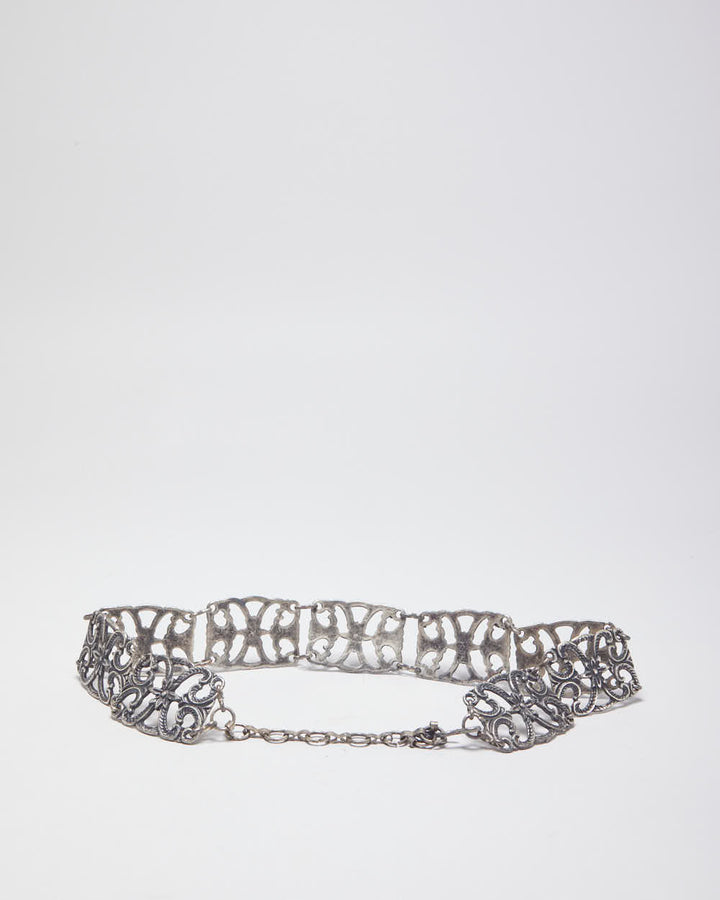 Vintage Silver Toned Chunky Patterned Chain Style Belt - W25-32