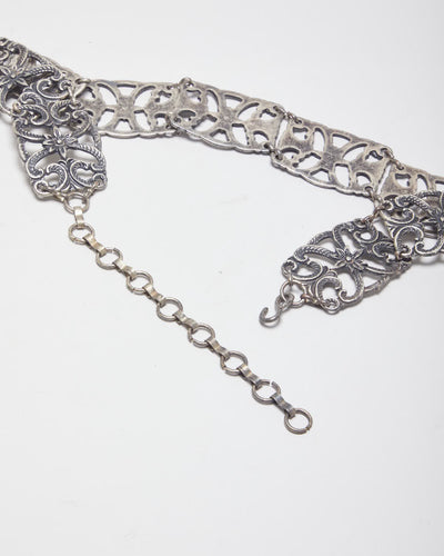 Vintage Silver Toned Chunky Patterned Chain Style Belt - W25-32