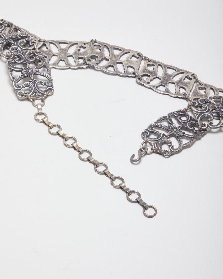 Vintage Silver Toned Chunky Patterned Chain Style Belt - W25-32
