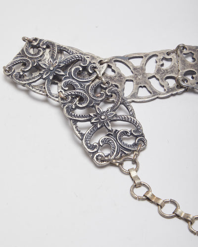 Vintage Silver Toned Chunky Patterned Chain Style Belt - W25-32
