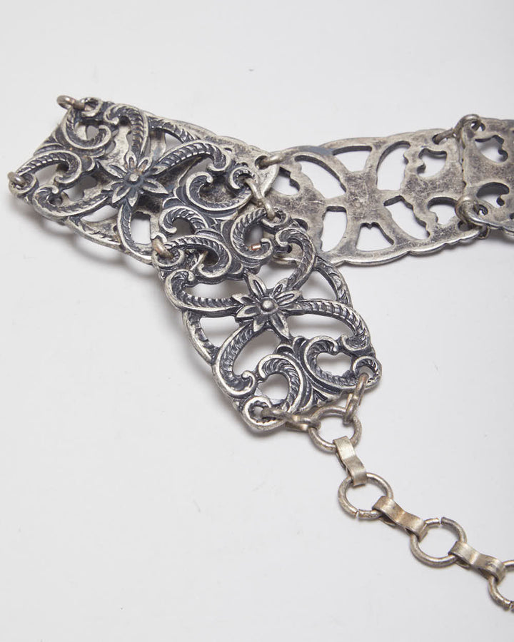 Vintage Silver Toned Chunky Patterned Chain Style Belt - W25-32