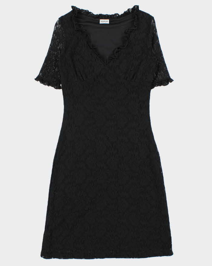 Vintage 1990s Mantique Lace Ruffle V Neck Dress - M