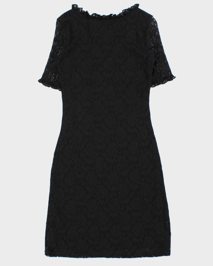 Vintage 1990s Mantique Lace Ruffle V Neck Dress - M