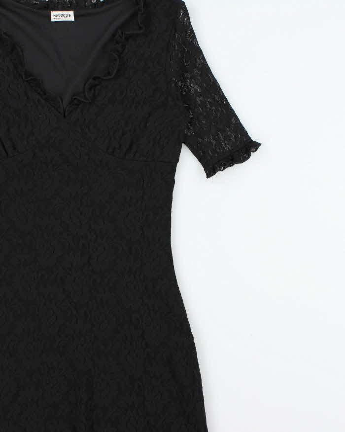 Vintage 1990s Mantique Lace Ruffle V Neck Dress - M