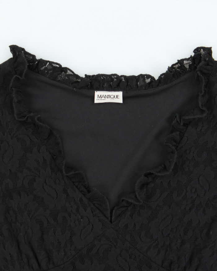 Vintage 1990s Mantique Lace Ruffle V Neck Dress - M
