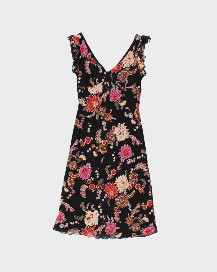 Vintage 1990s La Belle Lined Mesh Floral Dress - S