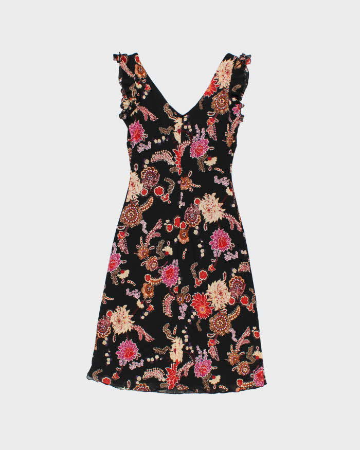 Vintage 1990s La Belle Lined Mesh Floral Dress - S