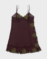 Vintage 1990s La Vie En Rose Embroidered Mesh Slip Dress - M