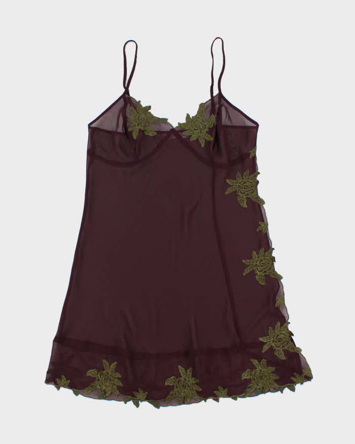 Vintage 1990s La Vie En Rose Embroidered Mesh Slip Dress - M
