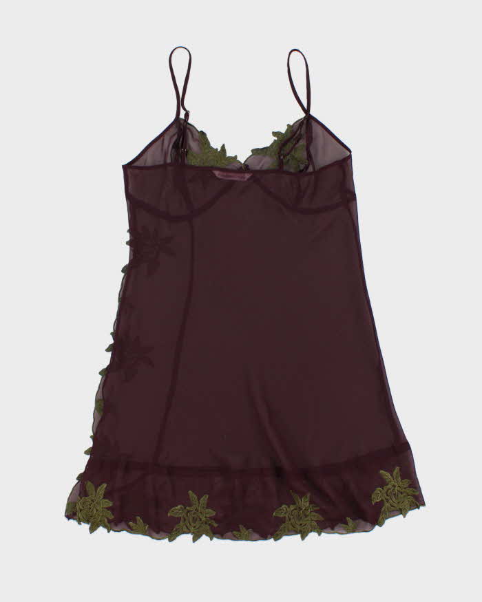 Vintage 1990s La Vie En Rose Embroidered Mesh Slip Dress - M