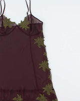 Vintage 1990s La Vie En Rose Embroidered Mesh Slip Dress - M