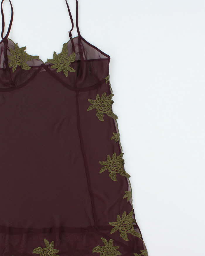 Vintage 1990s La Vie En Rose Embroidered Mesh Slip Dress - M
