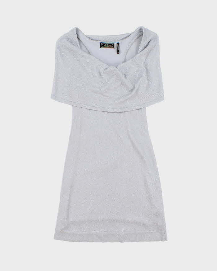Vintage Y2k 2000s Guess Glittery Knit Draped Shoulder Mini Dress - S