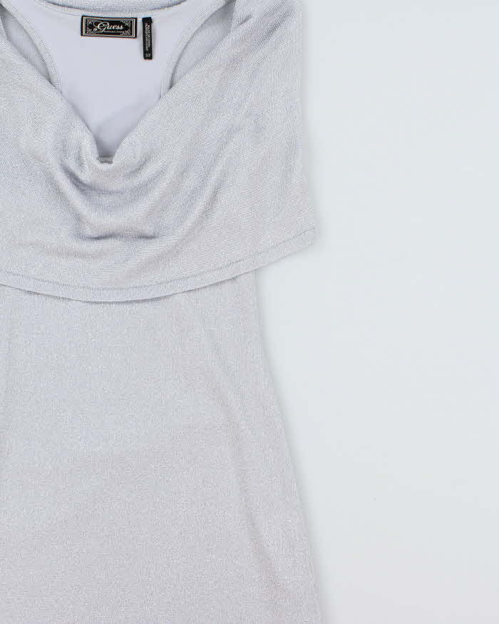 Vintage Y2k 2000s Guess Glittery Knit Draped Shoulder Mini Dress - S