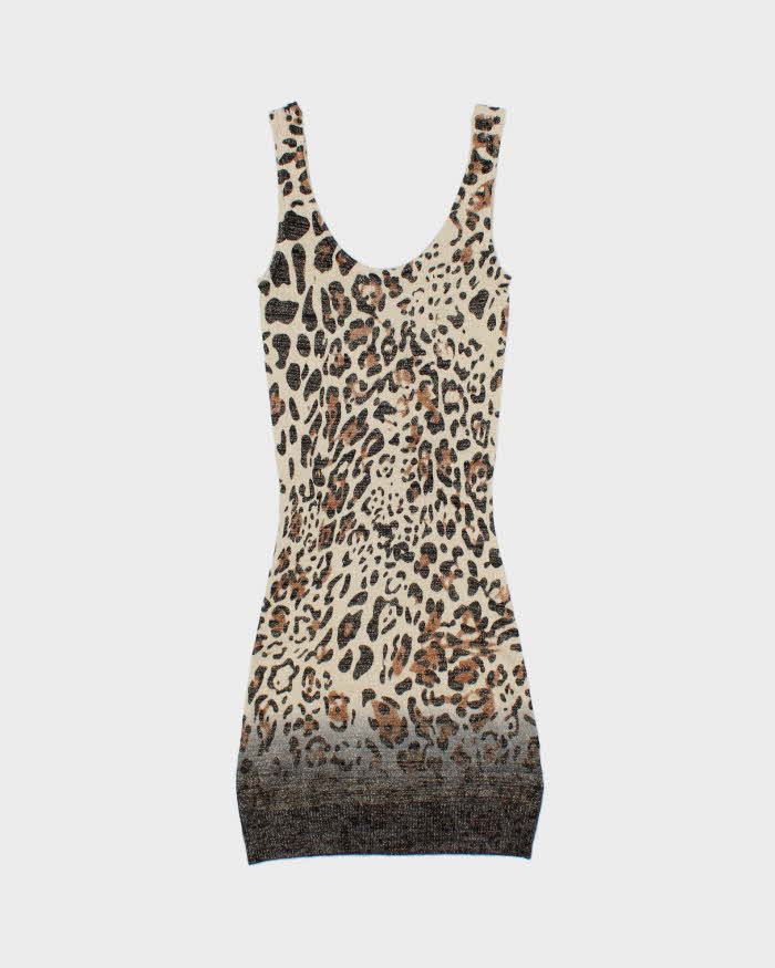 DSWT Y2k 2000s Guess By Marciano Glittery Leopard Print Knit Mini Dress - XS
