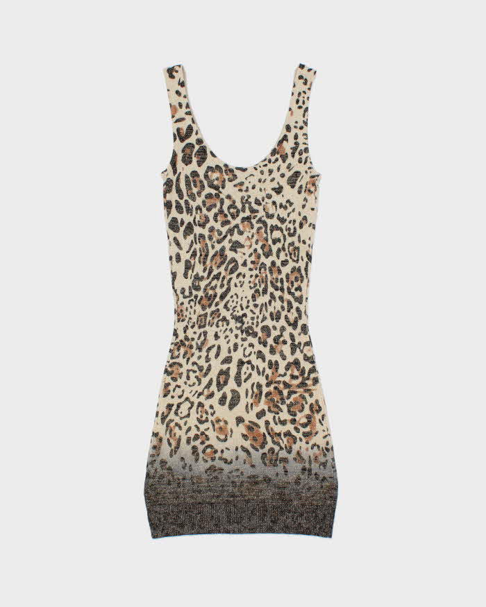 DSWT Y2k 2000s Guess By Marciano Glittery Leopard Print Knit Mini Dress - XS