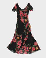 Vintage 1990s Bellessa Cowl Neck Beaded Ruffle Hem Dress - M