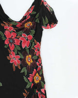 Vintage 1990s Bellessa Cowl Neck Beaded Ruffle Hem Dress - M
