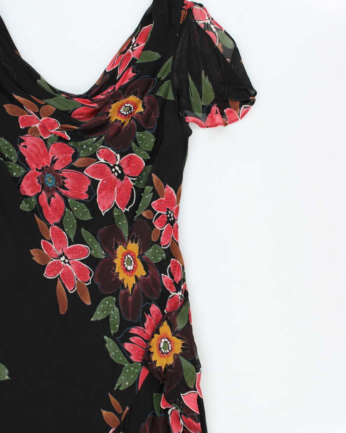 Vintage 1990s Bellessa Cowl Neck Beaded Ruffle Hem Dress - M