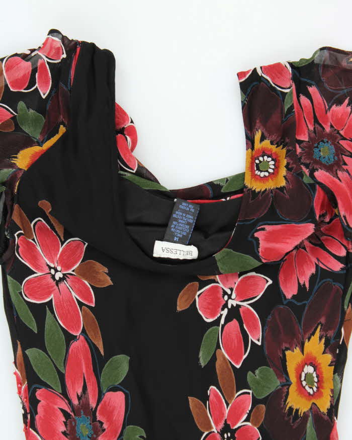 Vintage 1990s Bellessa Cowl Neck Beaded Ruffle Hem Dress - M