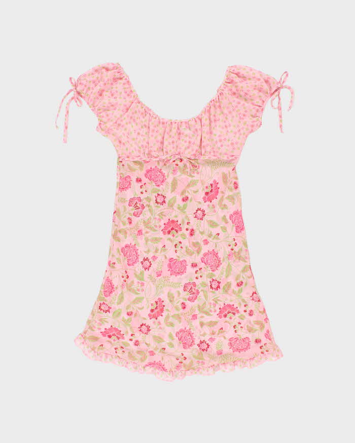 Vintage Y2k 2000s Maiden Form Floral Mesh Ruffle Hem Dress - M