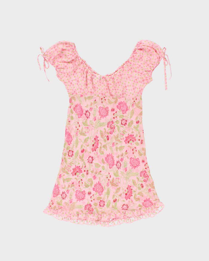 Vintage Y2k 2000s Maiden Form Floral Mesh Ruffle Hem Dress - M